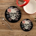 thumbnail image 2 of Coolnut Flower Halloween Sugar Skull Pot Holder Set of 2, Wear-Resistant and Non-Slip Stylish Round Pot Holder for Daily Kitchen, Dining Table, Office, Cafe, Restaurant, BBQ Home Decor Gifts, 2 of 6