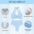 thumbnail image 3 of Eytino Women's High Waisted Bikini Set Halter V Neck Twist Front 2 Piece Swimsuit Vintage Striped Bathing Suit with Side Pocket, Sky Blue, L, 3 of 9