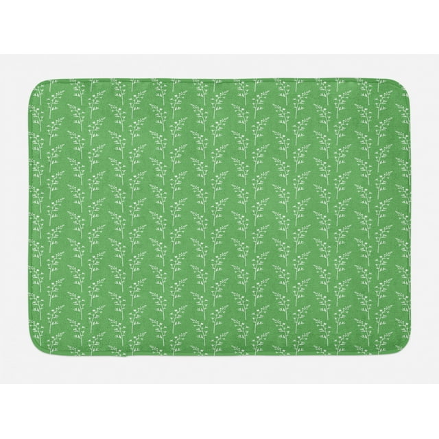 Leaves Bath Mat, Wild Meadow Flowers Botanical Elements Bicolored Modern Simplicity Print, Plush Bathroom Decor Mat with Non Slip Backing, 29.5" X 17.5", Peacock Green White, by Ambesonne