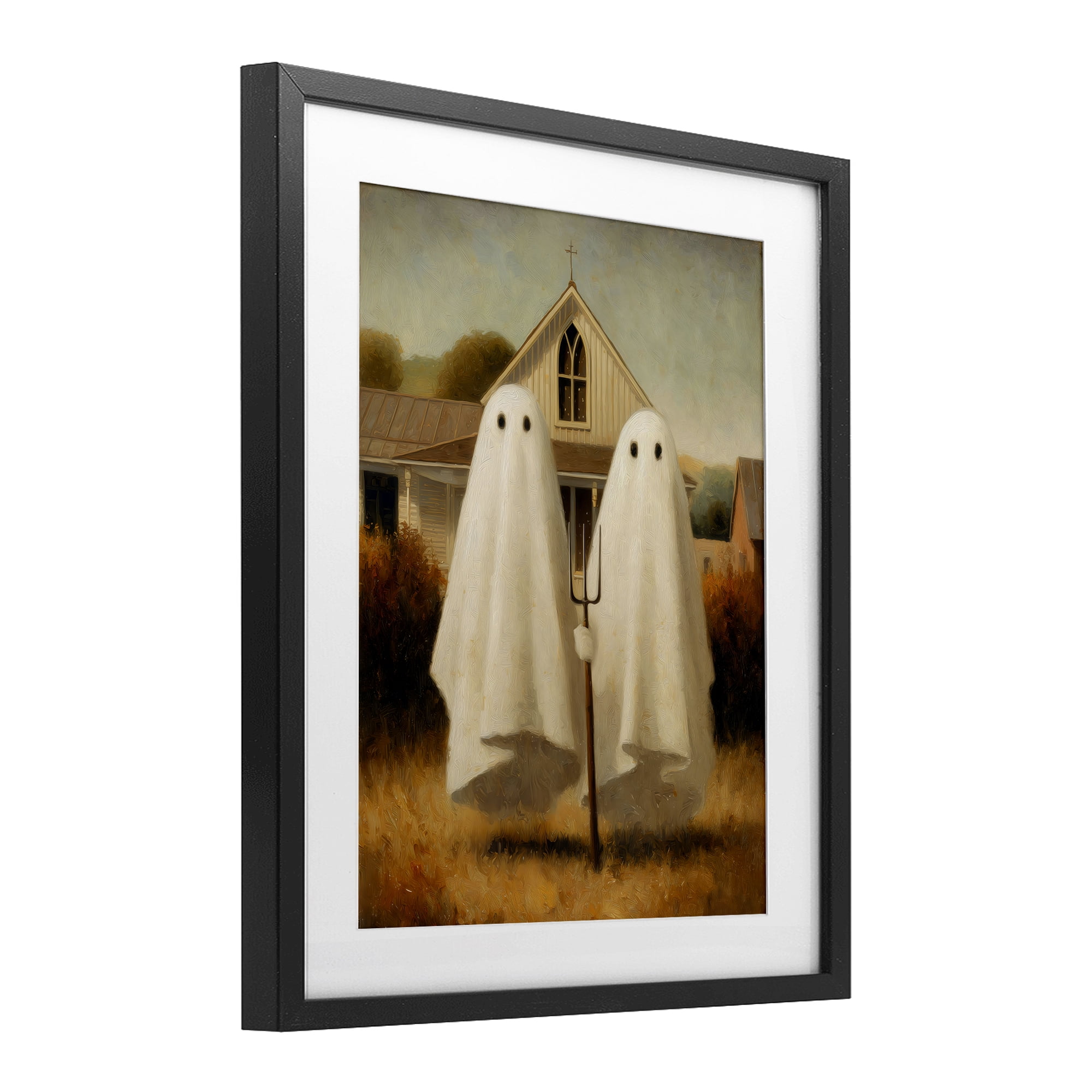 American Gothic Ghosts Black Framed Print Under Glass, design by Arlington Prints