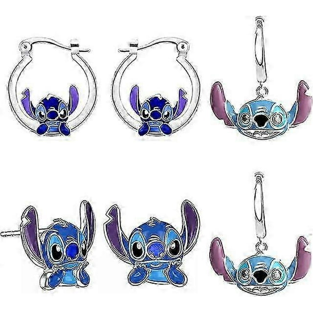 Stitch Earrings 3 Piece Set, Cute Cartoon Earrings, Hypoallergenic Eardrops Gift For Women And Girls