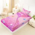 thumbnail image 4 of Castle Fairy Glitter Mermaid Tail Tile Twin Sheets 3pcs,Starfish Shell Pastel Scale Seamless Print Bedding,Hot Pink,1 Fitted Sheet,1 Flat Sheet and 1 Pillowcase, 4 of 6