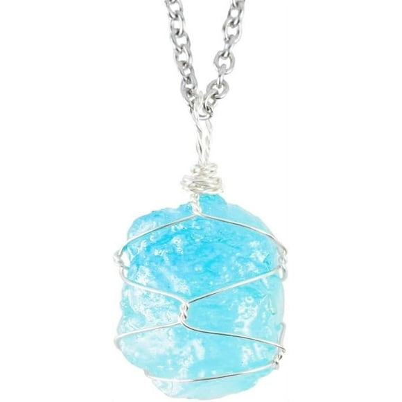 Raw Aquamarine Necklace,Gemstone Crystal Healing Stone Necklace,Birthstone Necklace,Wire Wrap