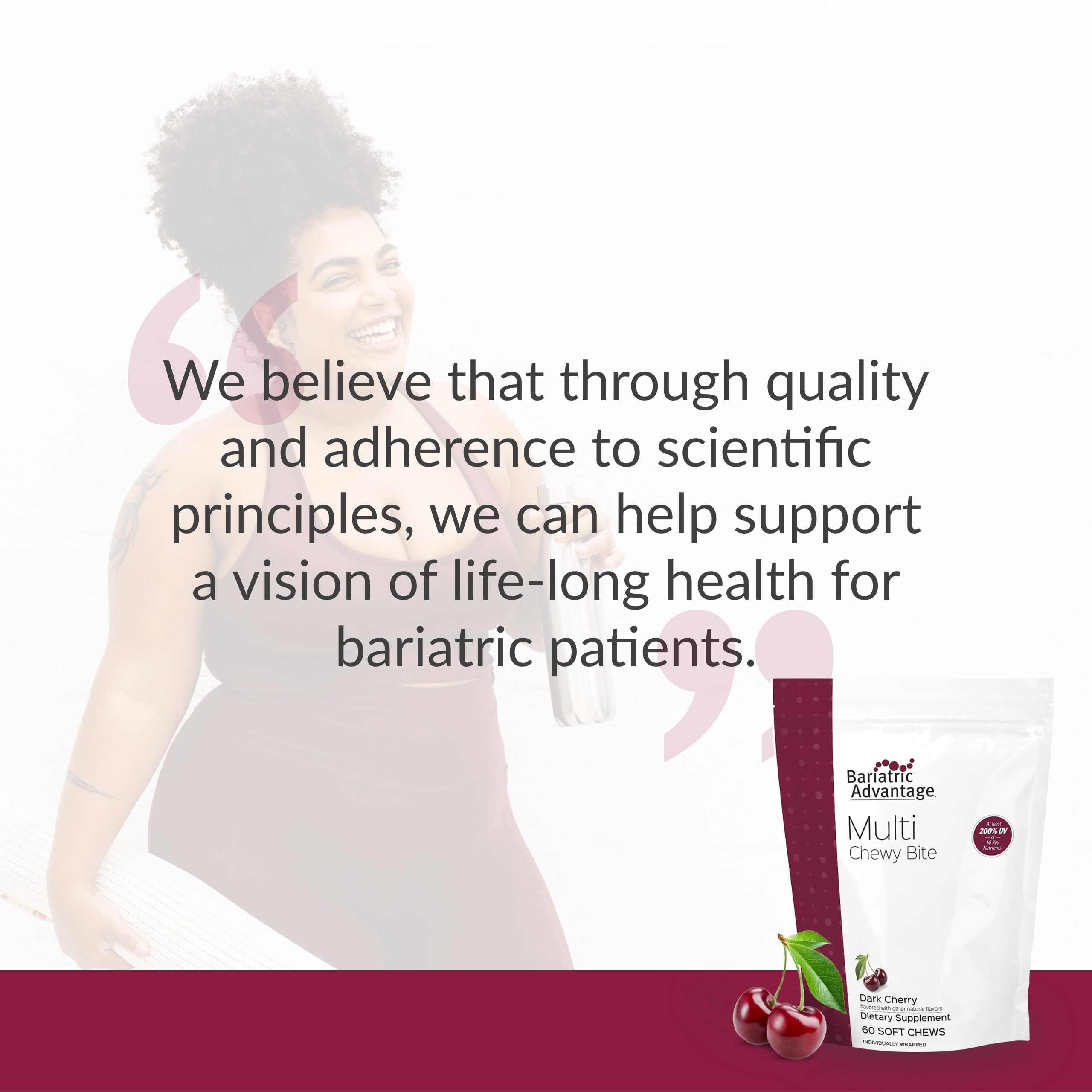Bariatric Advantage Multi Chewy Bite - Soft Chew Multivitamin for Bariatric Surgery Patients - Chewable Multivitamin with Folic Acid, Vitamin D3 & More - Dark Cherry Flavor - 60 Count