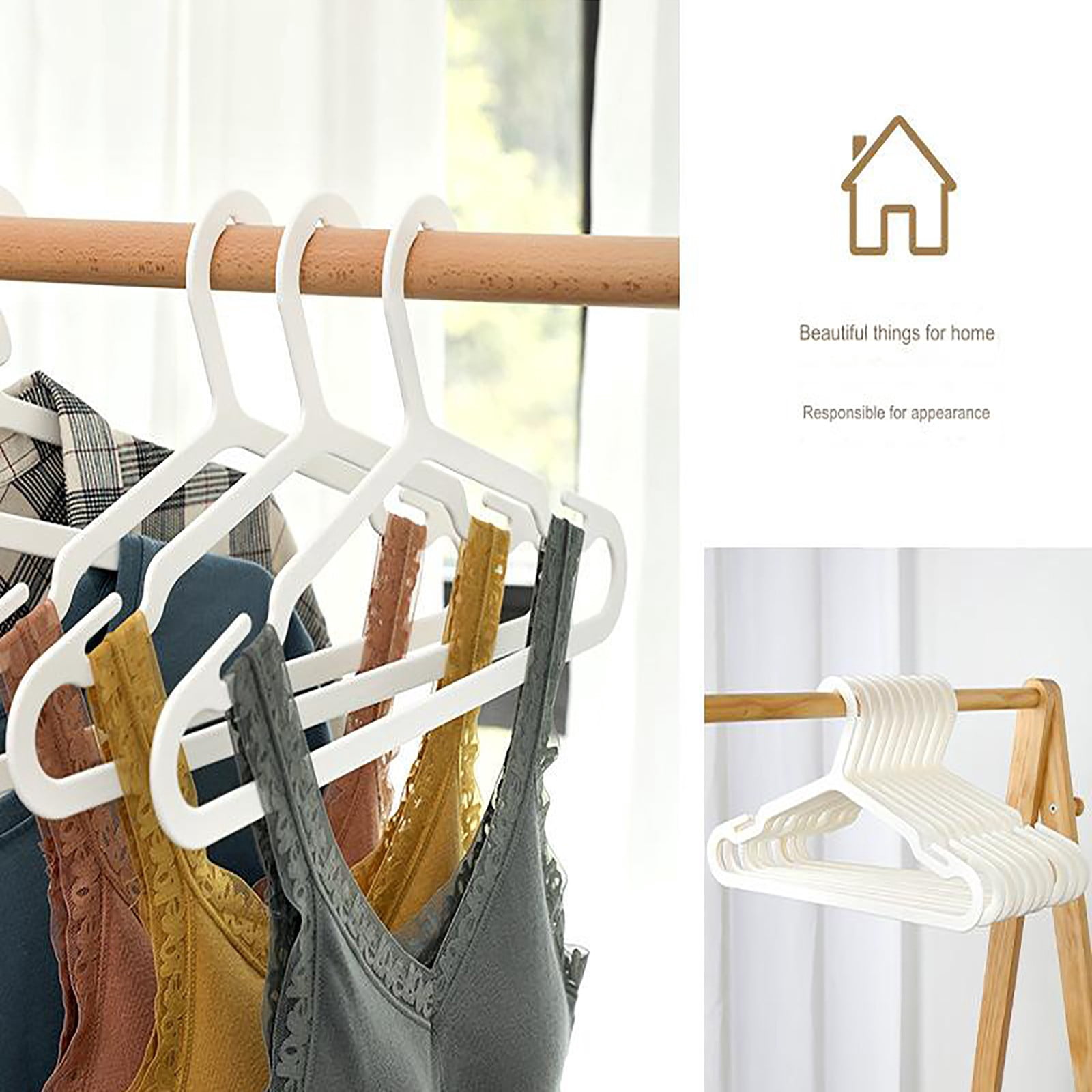 10 Pack Heavy ;Duty Plastic Hangers 25lb Capacity Swivel Hook Clothes Hanger Wide Shoulder Non Slip Thick Coat Hanger White