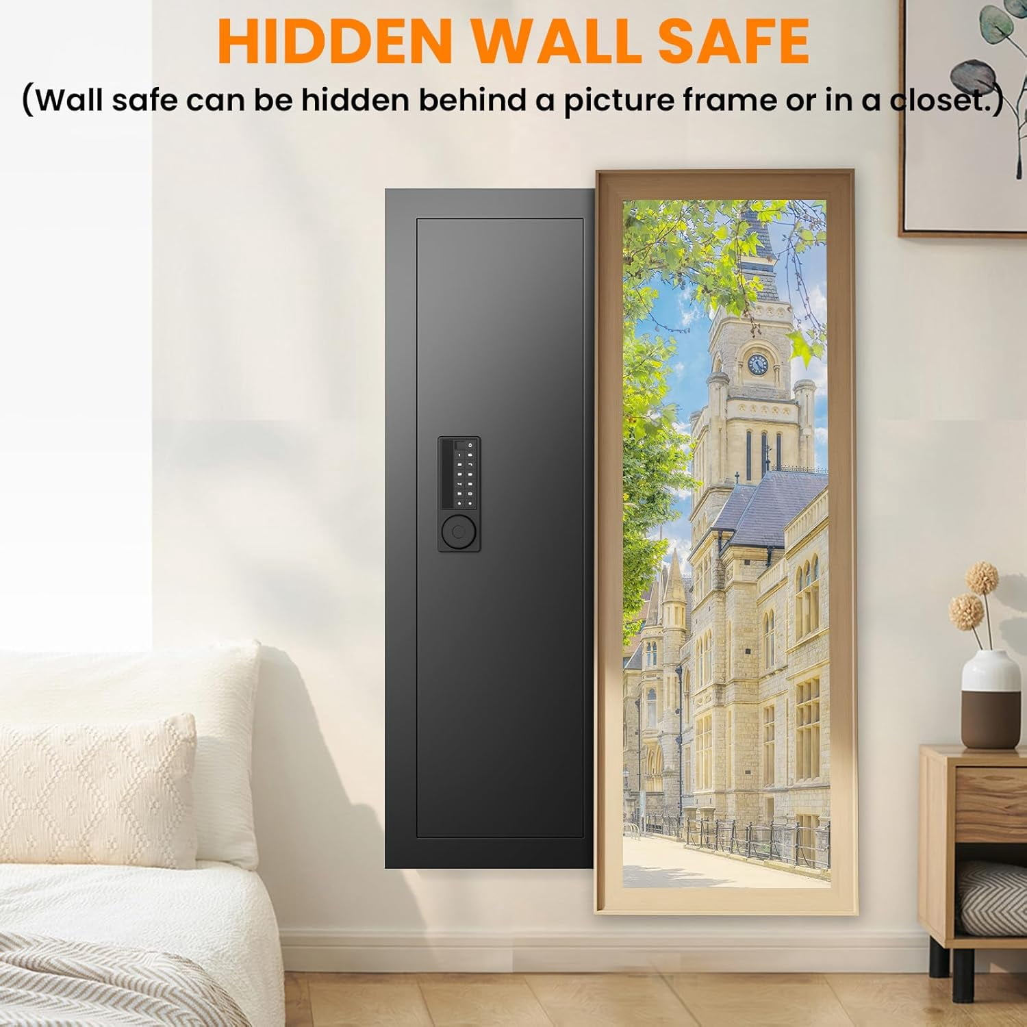 47.24" Wall Safe Between the Studs, Hidden Safe with Removable Pegboard, Wall Gun Safe with 3 Adjustable Shelves and Magnetic Slot (Black-Digital)