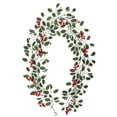 thumbnail image 2 of Christmas Holly Garland with Berry & Poinsettia, 6.4ft Flexible Vine Garland with Green Leaves & Red Berries, Realistic Faux Greenery Hanging Decor for Mantel, Wall, Door & Holiday, 2 of 8