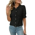 thumbnail image 2 of Camisa Informal de Encaje con Mangas Abullonadas y Cuello Redondo con Ojales para Mujer, Color Negro, Talla M, 2 of 9