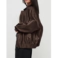 thumbnail image 3 of Abrigo PRETTYGARDEN Oversized de Cuero Sintético con Cierre Color Café Oscuro XS, 3 of 8