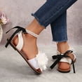 thumbnail image 5 of Wedge Sandals for Women Women's Fashionable Casual Summer Flower Decoration Pearl Bowknot Open-Toe Round Head Flat Sandals White 41, 5 of 9