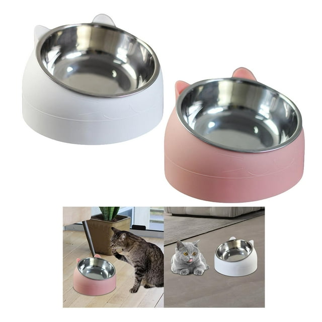 2 tazones de acero inoxidable de 15 degree para cachorros, gatitos, gatos, perros, antideslizantes, comedero para perros pequeños, suministros para mascota Rosa Blanco Salvador Cuencos para gatos