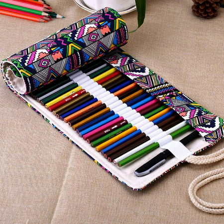 Canvas 48 Colored Pencil Wrap Roll Up Case, Travel Pen Holder Organizer, Great for Kids Adult Coloring Book-Bohemian (NO Pencil