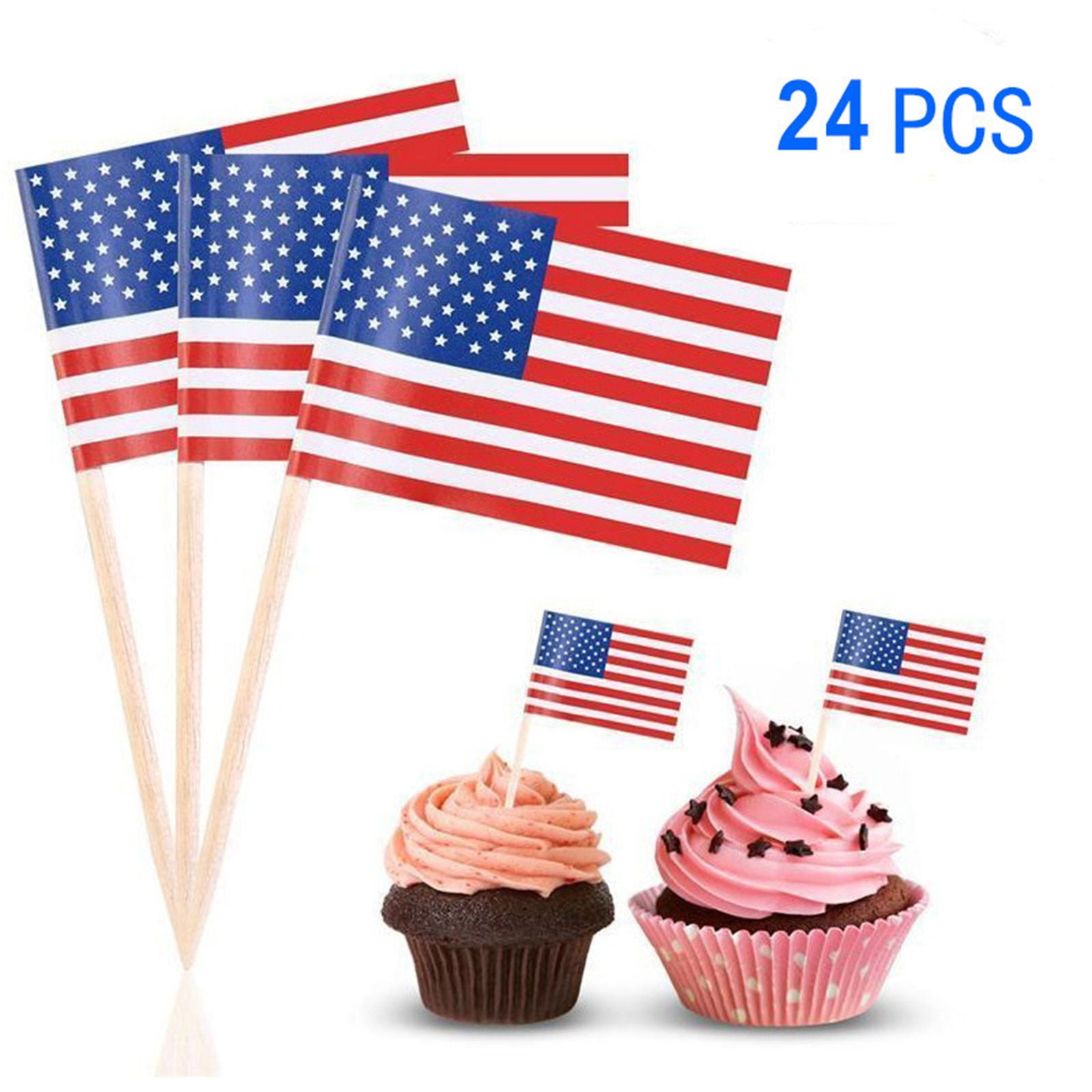American USA US Flag 24 Pcs Cocktail Food Bar Cake Flags Celebration  Toppers Picks Toothpicks Flags For Party Decorations Supplies 