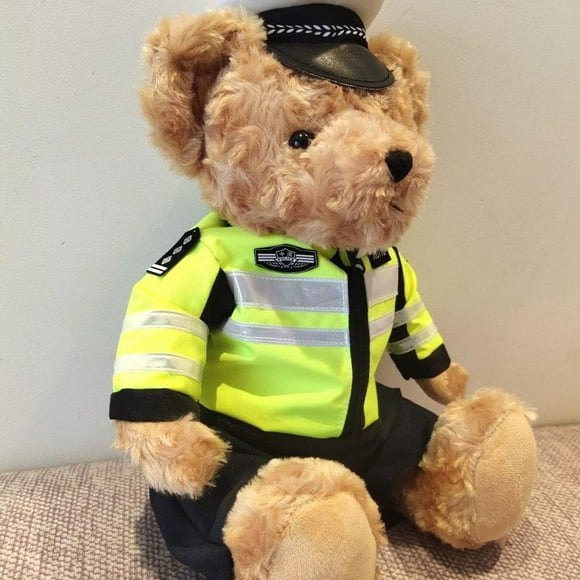 Pangcangshu Lovely Police Bear Peluche Toys Traffic Police Bear Curly Teddy Bear Dolls Stuffed Soft Animal Toy Kids Boys Xmas Gift