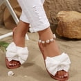 thumbnail image 4 of Women's Bow Sandals Trendy Casual Round Toe Flat Sandals Open Toe Slip on Slide Vacation Sandals White 9.5(43), 4 of 9