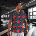thumbnail image 3 of Wukai Rose Flowers Print Men's Short-Sleeved Mesh T-Shirt,Quick-Dry Short Sleeve Workout T-Shirt-X-Small, 3 of 8