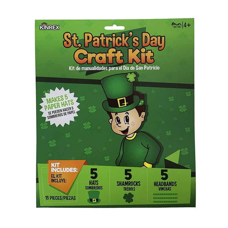 KINREX St Patricks Day Crafts for Kids – DIY Headband Paper Hat Craft Kits  for Toddlers , Classroom Activity Art Projects for Saint Patrick Decoration  , Makes 5 Hats & 5 Shamrocks , 15 Pieces Total 