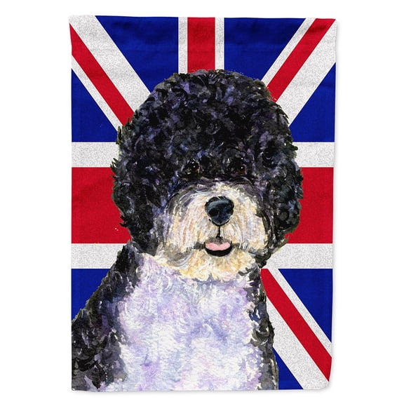 Portuguese Water Dog with English Union Jack British Flag Garden Flag