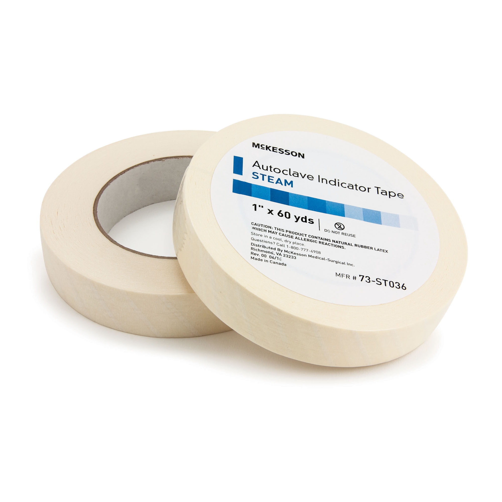 McKesson Autoclave Indicator Tape, Natural, Steam, 1 in x 60 yd, 18 Count