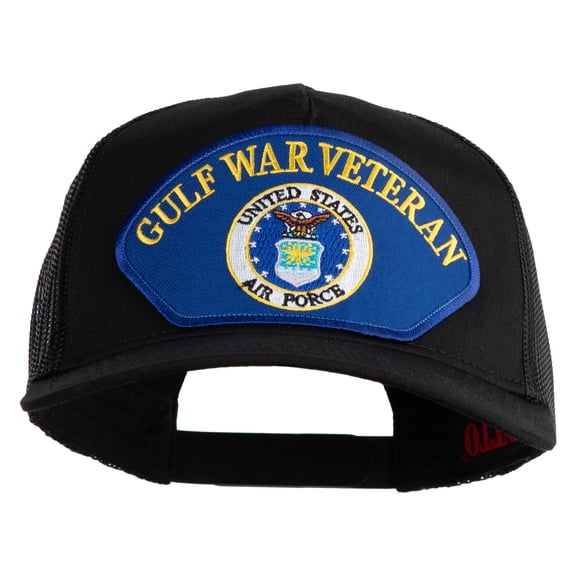 Gulf War Veteran USAF Blue Patched Solid Cotton Twill 5 panel Mesh Back Cap - Black OSFM