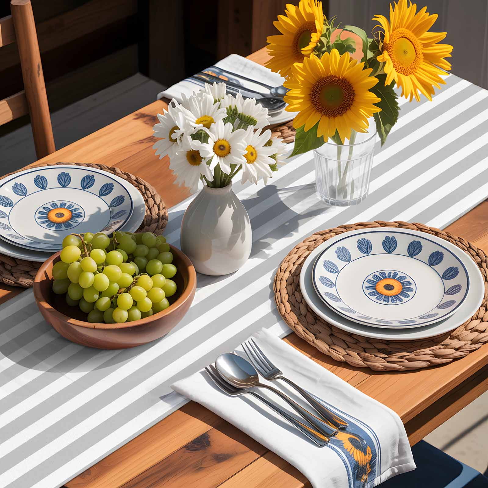 Grey Stripes White Striped Table Runner 90 Inches Long, Modern Geometric Art Table Runners Tabletop Scarf Kitchen Dining Tables Decoration for Home Party Indoor Outdoor