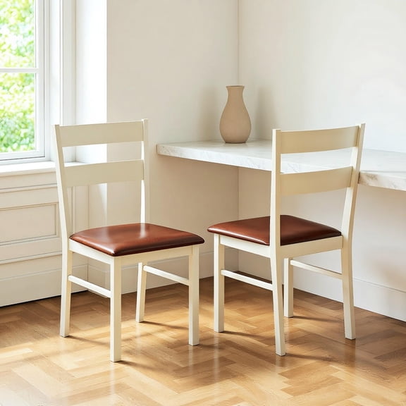 Kadyn Wooden Dining Chair Set of 2 with PU Leather Cover for Kitchen, Dining Set, Cafe Restaurant Seating Furniture, White