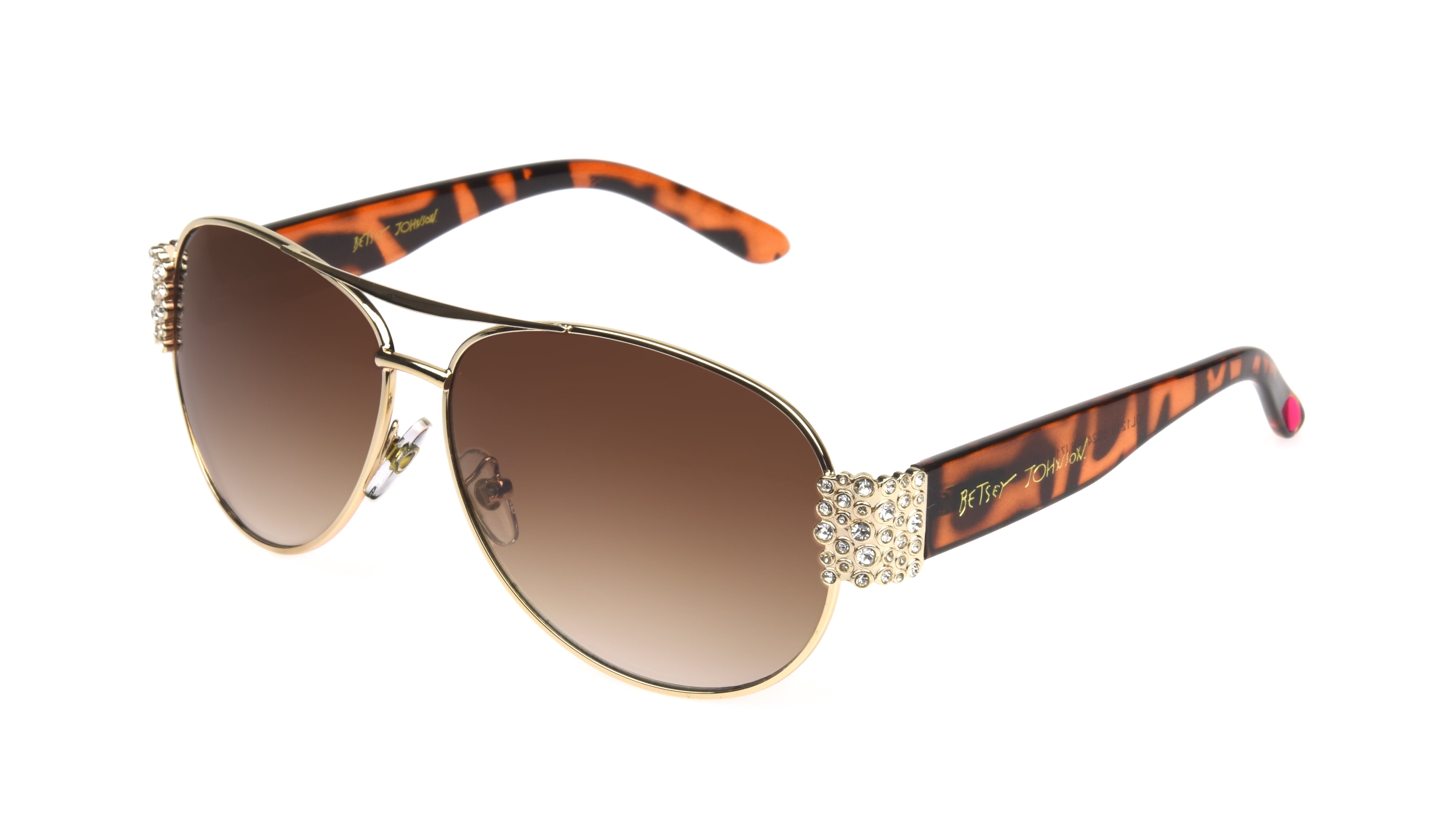 Betsey Johnson Women's Gold Aviator Sunglasses with Animal Print Temples