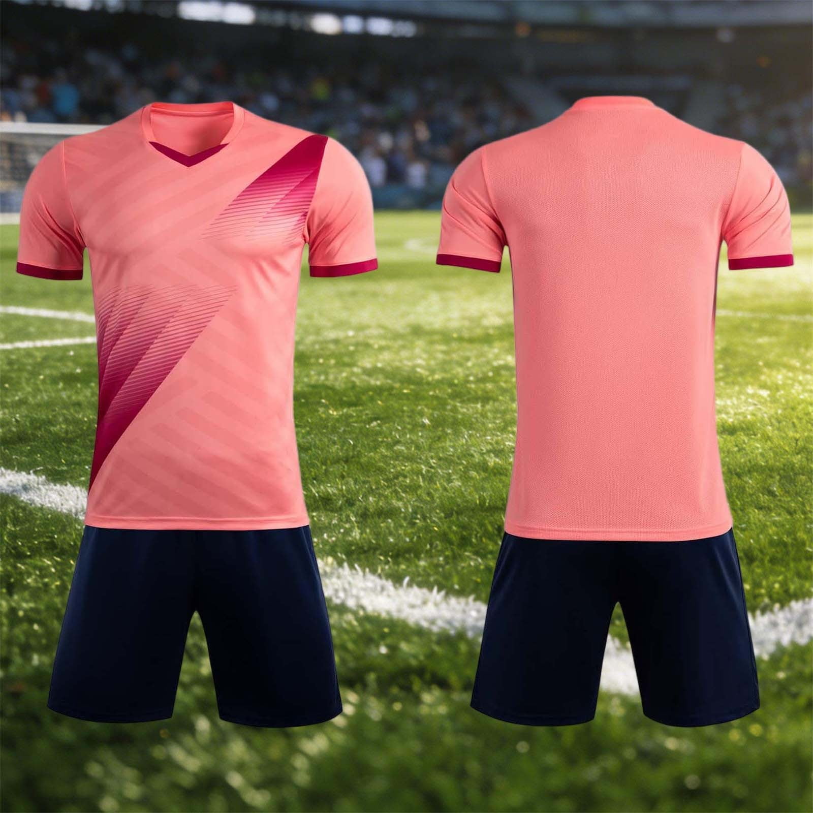 RKSTN Soccer Jersey Boys Girls Crew Short Sleeve Football Training Uniform Two Piece Athletic Jersey Sportswear Kit(Pink S)