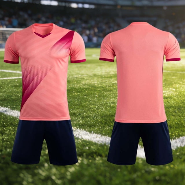 RKSTN Soccer Maillot Enfants Manches Courtes Col Rond Chandail de Soccer avec Shorts Ensemble Uniforme d'Entraînement 2 Pcs Ensemble de Maillot de Soccer (Rose, 3TP) Unisexe