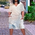 thumbnail image 2 of Pisexur Robes d'Été pour Femmes Mode Multicolore Imprimé Floral Robe Décontractée Ample Col en V Manches Courtes T-Shirt Robes Fluides Surdimensionnées avec Poches Grande Taille Robe Midi L-5TG, 2 of 5