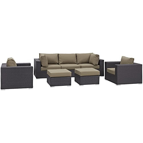 Modway Convene 7 Piece Outdoor Patio Sectional Set in Espresso Mocha