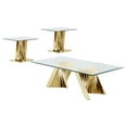 thumbnail image 1 of Café en Verre Transparent Géométrique + 2 Tables de Fin en Acier Inoxydable Doré, 1 of 3