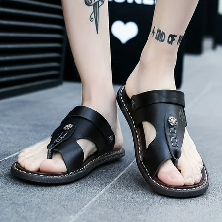 Men s Thong Sandals With PU Leather Uppers  Casual Non Slip Flip-flops Shoes Toe Post Sandals Garden Sandals For Indoor Outdoor Walking  Beach Shoes For Spring And Summer