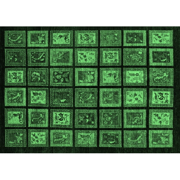 Ahgly Company Indoor Rectangle Abstract Emerald Green Modern Area Rugs, 6' x 9'