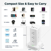 Aioneus Power Strip Tower Surge Protector with 12 Outlets & 4 USB Ports, 6ft Cord, White