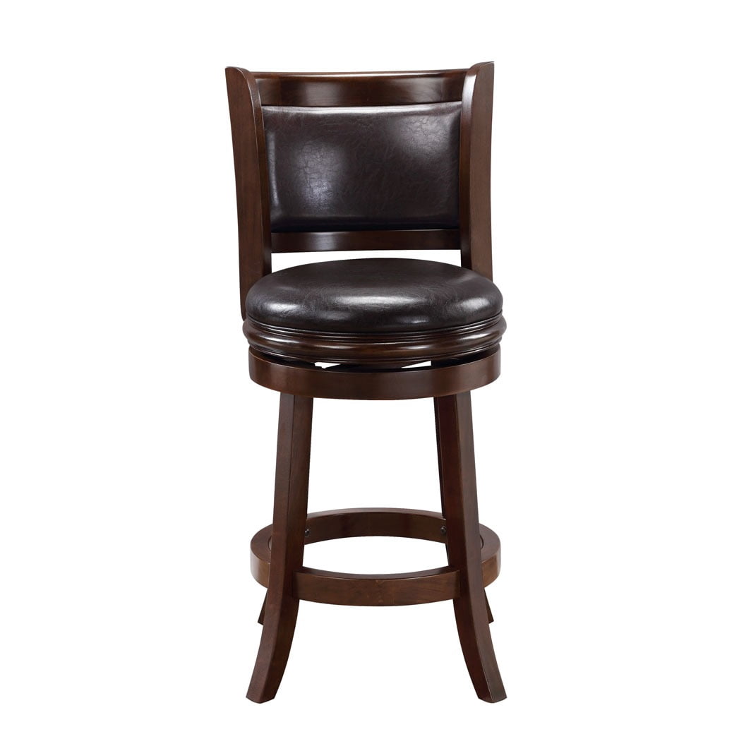 Boraam Augusta 24in. Swivel Wood Kitchen Counter Stool, Cappuccino Finish and Brown Faux Leather