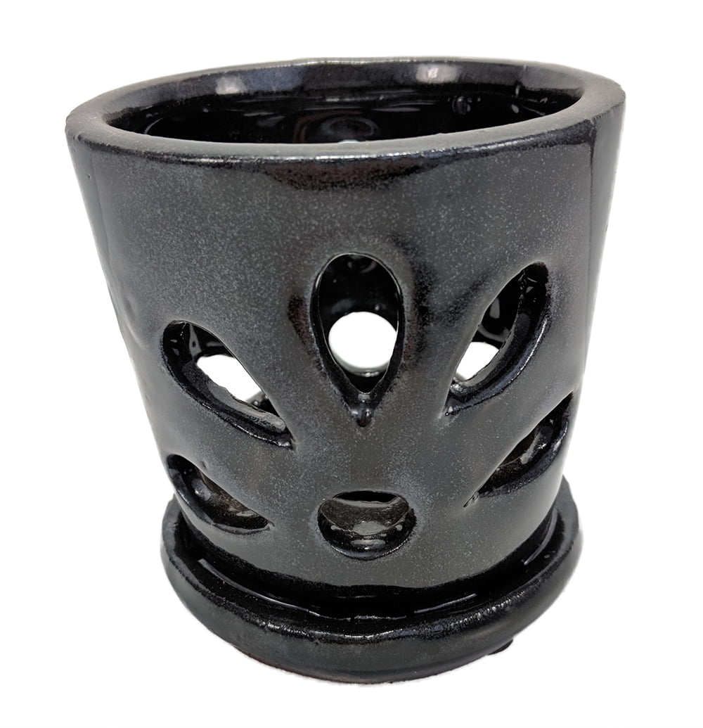Mini Round Ceramic Orchid Pot And Saucer Plus Felt Feet 3 1 2 X 4 Black Walmart Com Walmart Com