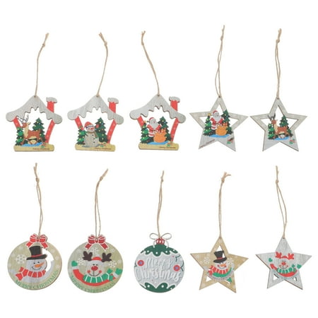 

10Pcs Creative Wooden Hanging Christmas Theme Hanging Pendant Festival Wood Slices
