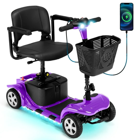 QEASET 4 Wheels Mobility Scooter for Seniors, Electric Folding Wheelchair Device for Travel, Purple