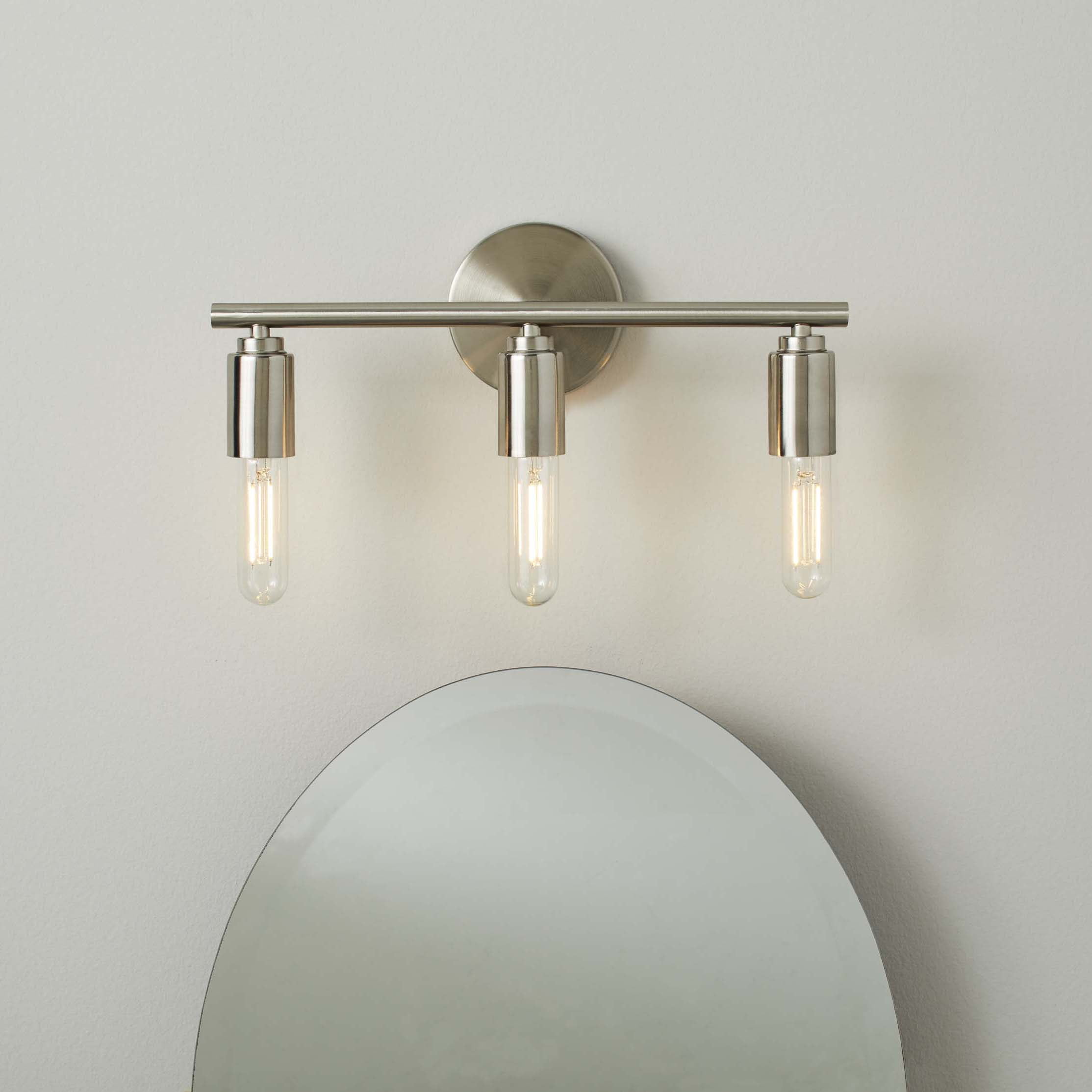 Better Homes & Gardens 16" Farmhouse 3-Head Nickel Vanity Light, Metal Fixture T9 Bulbs Not Included