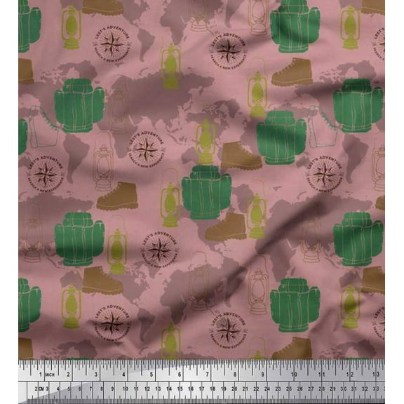 Soimoi Poly Georgette Fabric Bag,Direction Compass & Shoes Travel Print Fabric by The Yard 42 Inch Wide