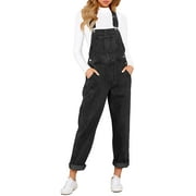 GRAPENT Women Denim Bib Overalls Jeans Black Wash Pants with Adjustable Straps Pockets, Size S-2XL