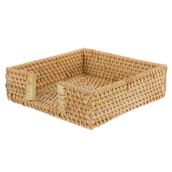 FENGGUIQU Light Brown Rattan Napkin Holder Tray, Woven Tabletop Tissue Organizer for Home Decor and Kitchen Use