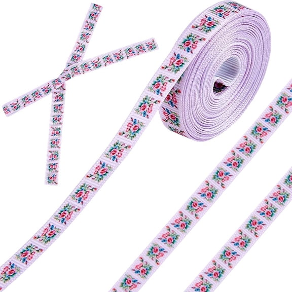 2 Rolls Flowers Ribbon 10 Yards Grosgrain Ribbons Print Floral 3/8 Inch Striped Spring Summer Wreaths Craft Trims