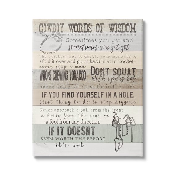 Stupell Industries Cowboy Words of Wisdom Typography Painting Gallery Wrapped Canvas Art Print Wall Art, 16 x 20