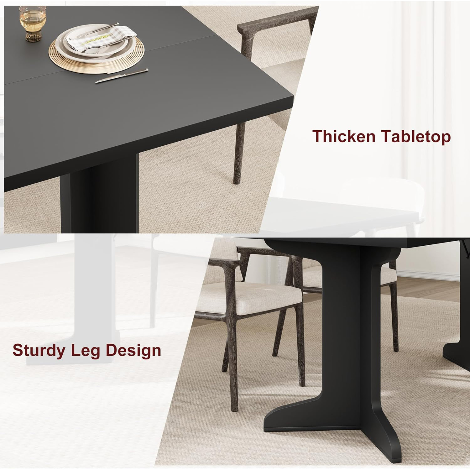 M optimized 71" Dining Table for 6 to 8, Modern Dinner Table with Unique Wooden Legs, Rectangle Dining Table for Kitchen, Dining Room Living Room