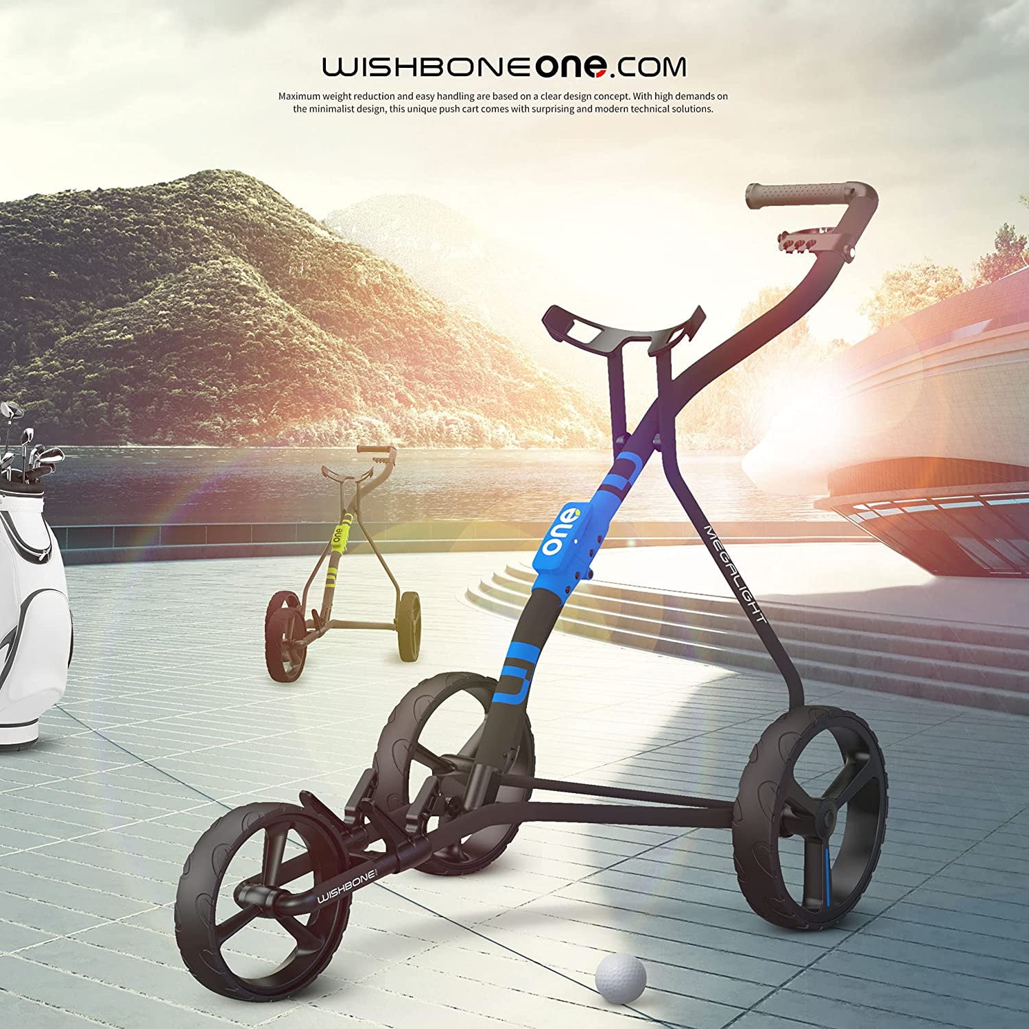 Golf Push Cart | Aircraft-Grade 1step Folding Golf Cart Lightweight (Blue)