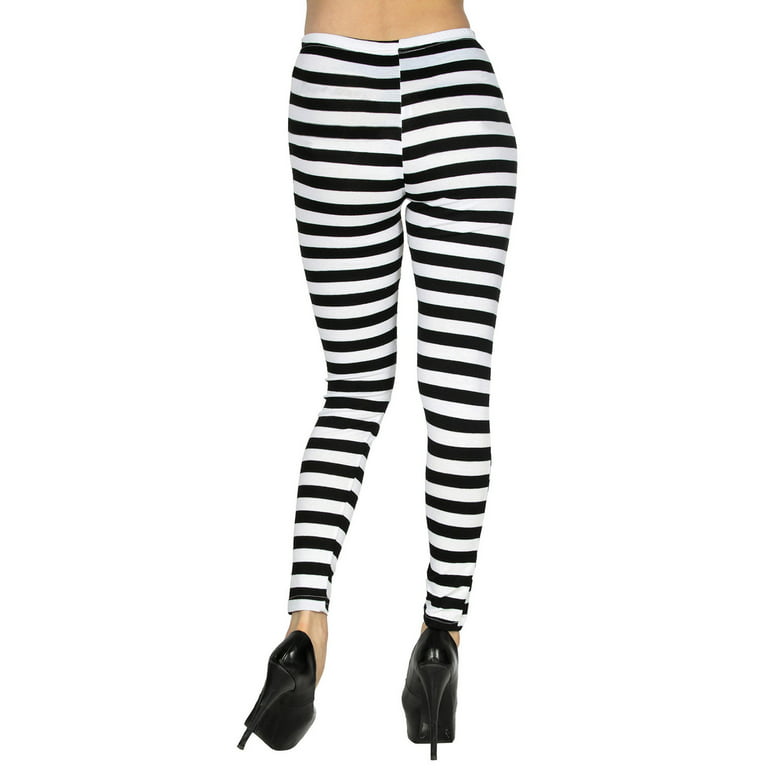 Simplicity Fashion Women Sexy Black White Pants Stripes Tights Leggings 