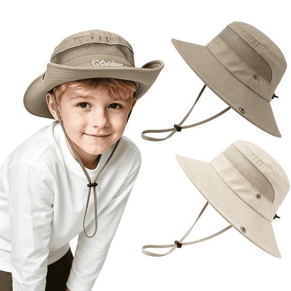 Zando 2 Pcs Kids Sun Hats Outdoor Wide Brim Fishing Hat for Kids Sun Protection Kids Bucket Hat for Camping Hiking