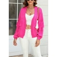 thumbnail image 5 of Fringe Tassel Open Front Sweater Cardi Long Sleeve Drop Shoulder Fuchsia Small, 5 of 5
